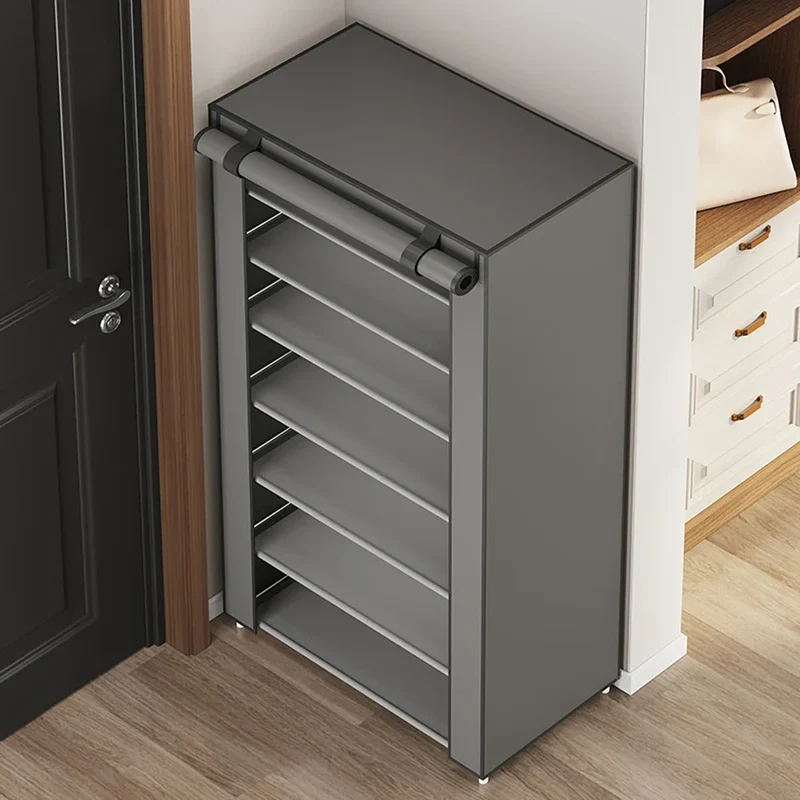 Schuhschrank schmal mit Vorhang – 4, 6 oder 8 Ebenen, Grün