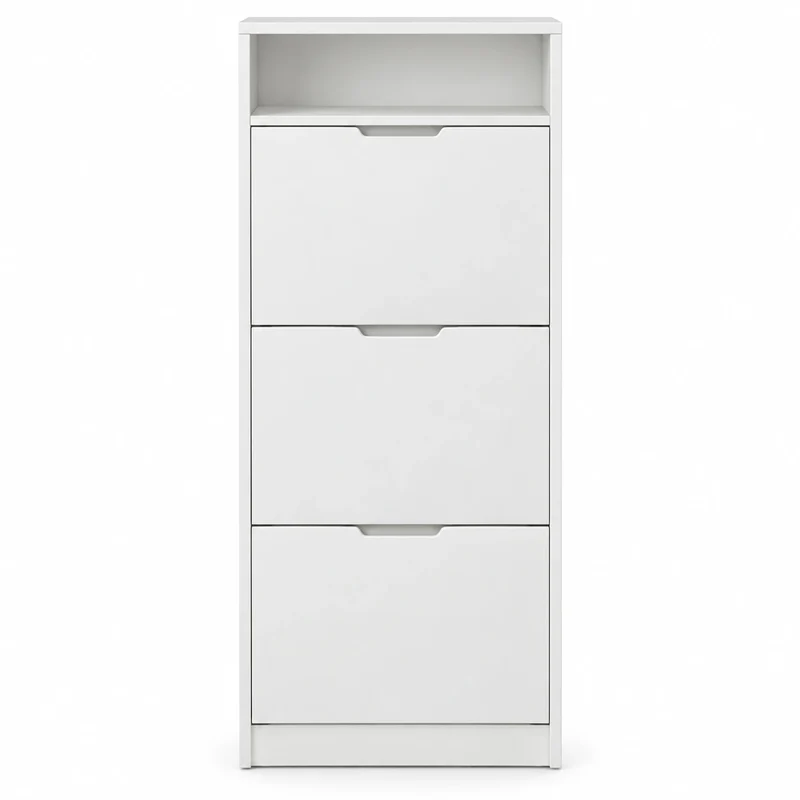 Schmaler Schuhschrank Weiß mit 3 Klappen – 60 × 24 × 145 cm