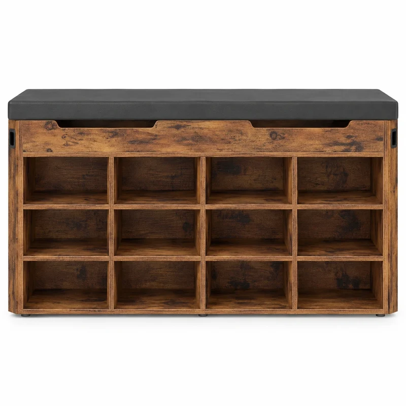 Schuhbank Vintage Braun mit 12 Fächern – 100 × 30 × 55 cm