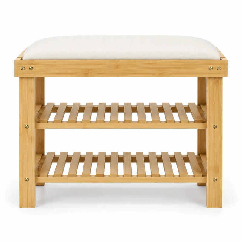Schuhbank Bambus mit Sitzpolster – 60 × 29 × 49 cm